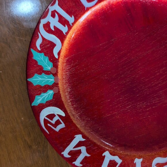 Vintage Merry Christmas Wooden Plate Handmade By The Little Wood Shop In... - Picture 4 of 5